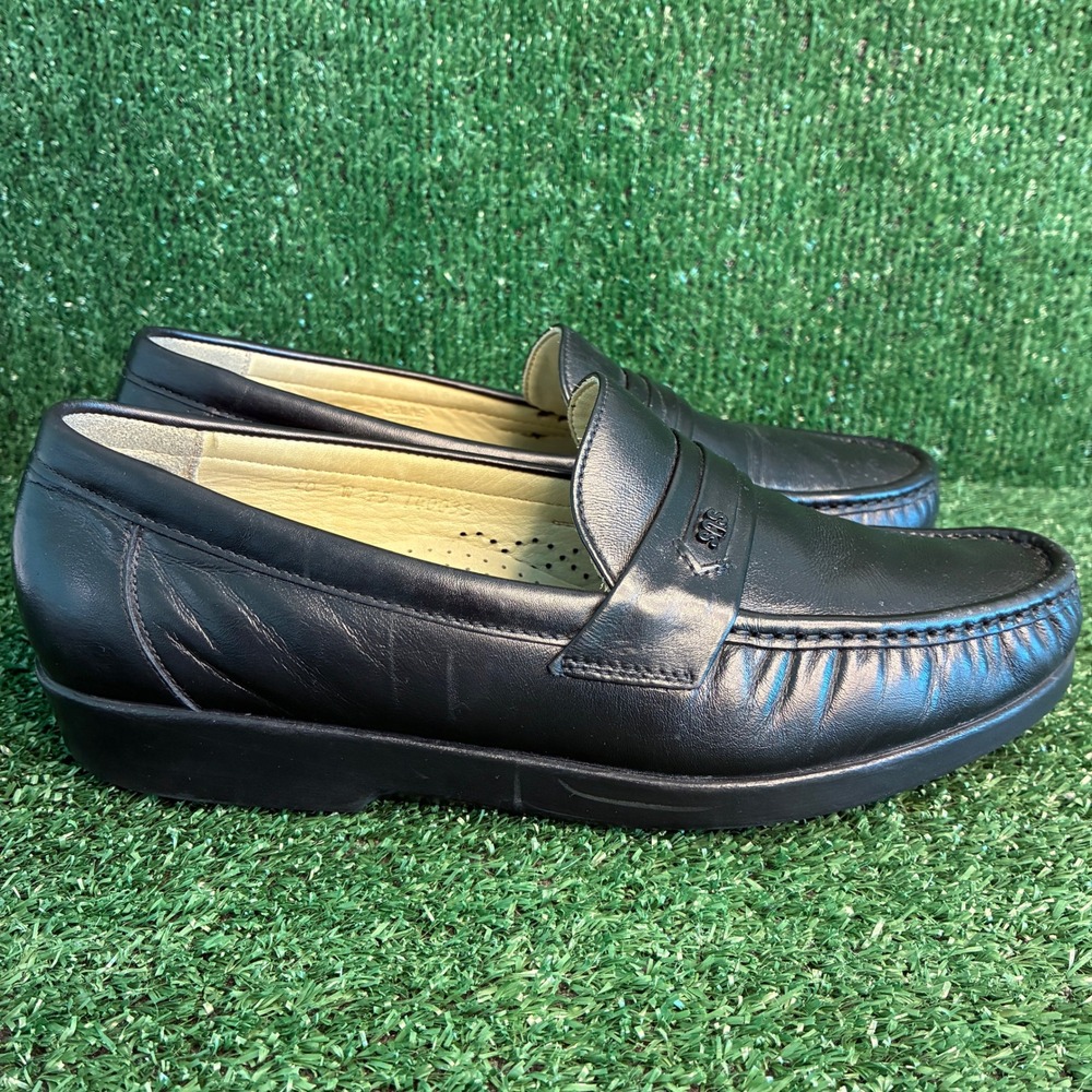 SAS Leather Slip On Comfort Moccasin Walking Loafer Shoe Black Mens Size 10 Wide